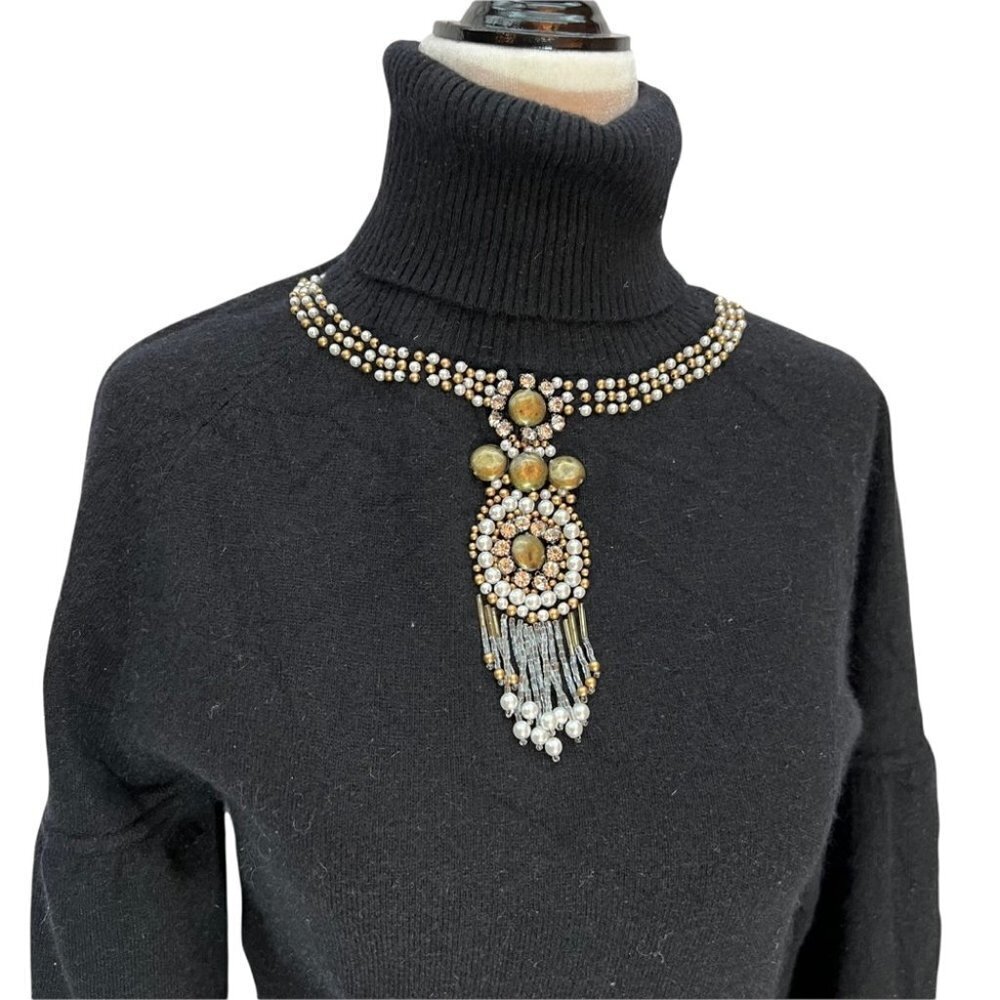 vintage SCRIBA Black Angora Blend Turtleneck Jewel Neckline Bishop Sleev… - Picture 11 of 11